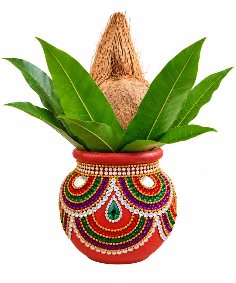 Divine Terracotta Kalasam Pot | Traditional Handmade Pooja Kalash | Decorative Art Work for Home & Temple[4inch=H*L=4*3.5] - Stone pot[4*3.5]