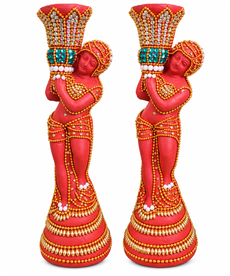Royal Terracotta Stone Work Traditional Lady Flower Holder [PAIR]| Handmade Decorative Flower Vase for Home Décor[9inch=H*L=9*3]