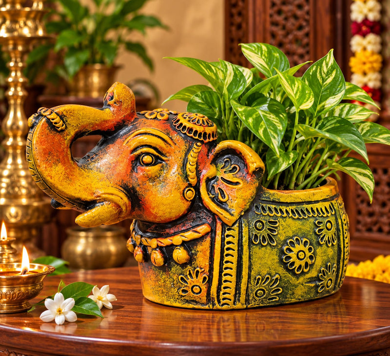 Decorative Elephant Planter – Handcrafted Traditional Elephant Plant Pot - Multi color