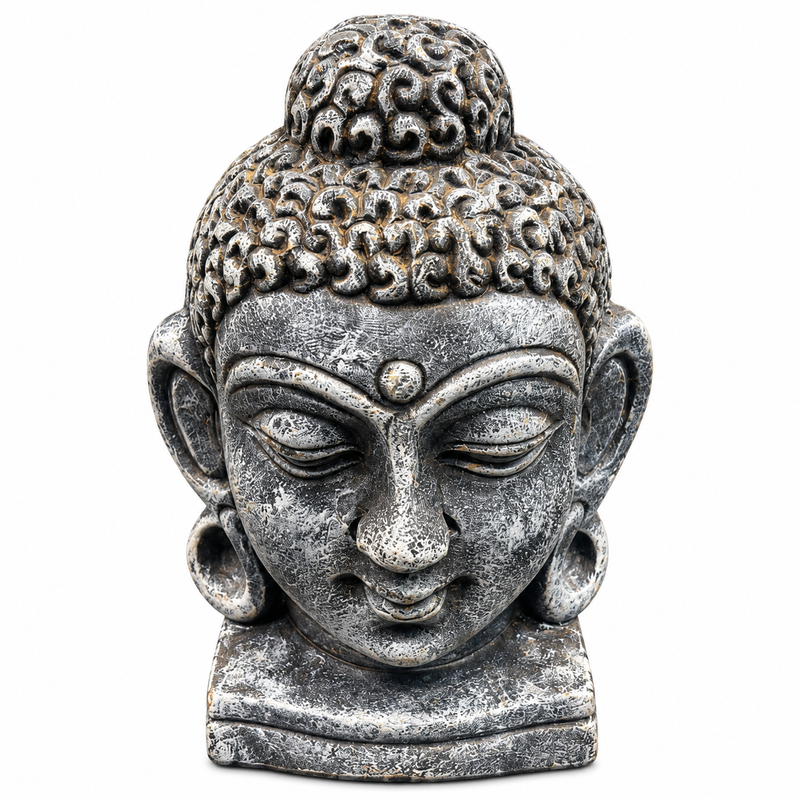 Royal Black & Gold Terracotta Buddha Head Statue | Handcrafted Spiritual Home Décor & Meditation Showpiece[4inch=H*L=4*3] - Black with White
