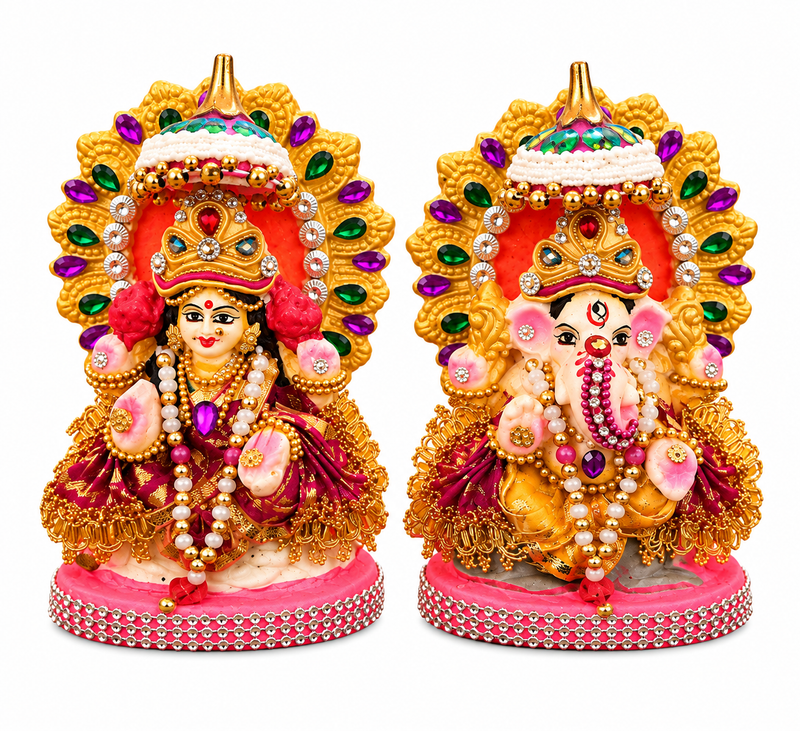 Royal Vinayagar & Lakshmi Pair Kolu Statues | Traditional Handmade Pooja Décor | Festive Home Decoration[5INCH=H*L=5*3]
