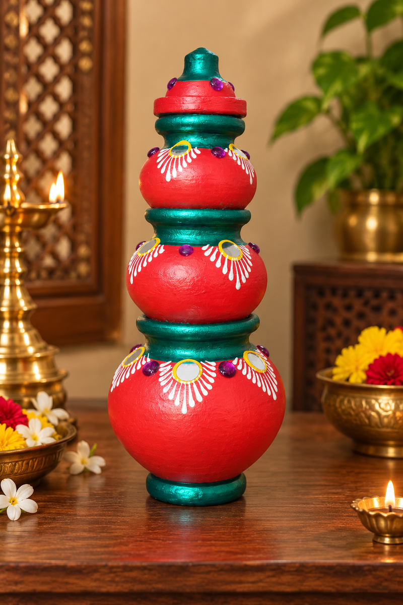 Royal Traditional Pink Gubera Pot – Handcrafted Terracotta Decorative Wealth Pot for Pooja & Home Décor[10inch] - Red