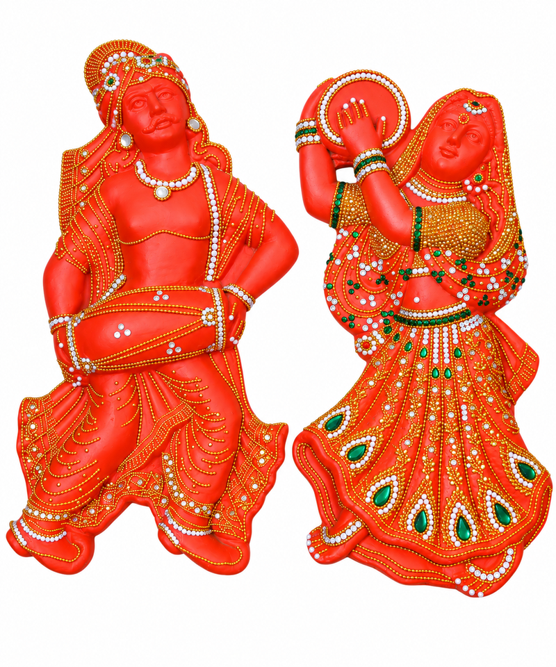 Royal Terracotta Stone Work Radha Krishna Wall Hanging Idol[PAIR] | Divine Traditional Handmade Home Décor[16inch=H*L=16*16]