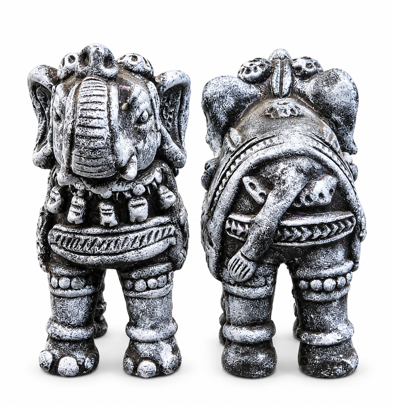 Royal Stone Color Terracotta Elephant Pair Showpiece | Traditional Indian Handmade Elephant Statue | Luxury Home Décor 4 inch