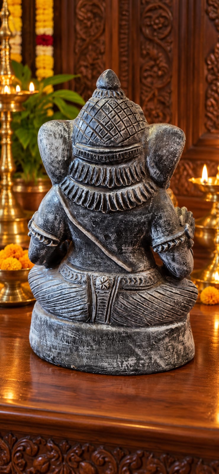 Handcrafted Terracotta Ganesha Idol – Traditional Eco-Friendly Clay Ganesh Statue for Home & Pooja Decor - Stone color 15 inches