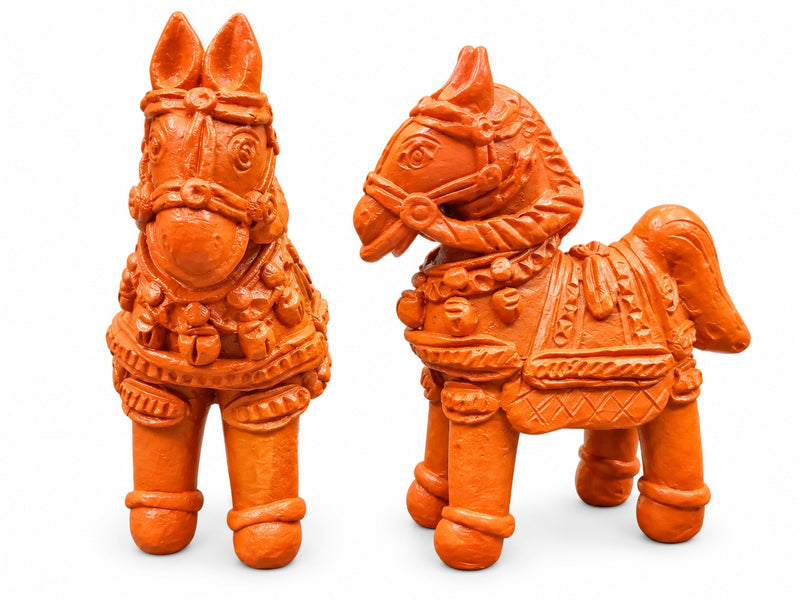 Royal Handmade Terracotta Horse Pair Showpiece | Traditional Indian Horse Statue | Premium Ethnic Home Décor - 4 inches