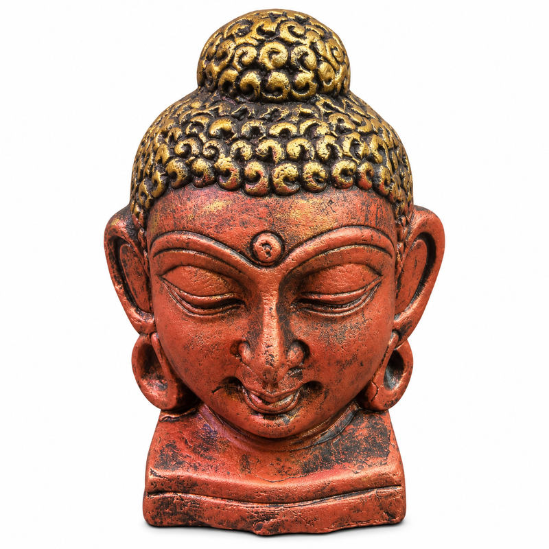 Royal Black & Gold Terracotta Buddha Head Statue | Handcrafted Spiritual Home Décor & Meditation Showpiece[4inch=H*L=4*3] - Red & Gold