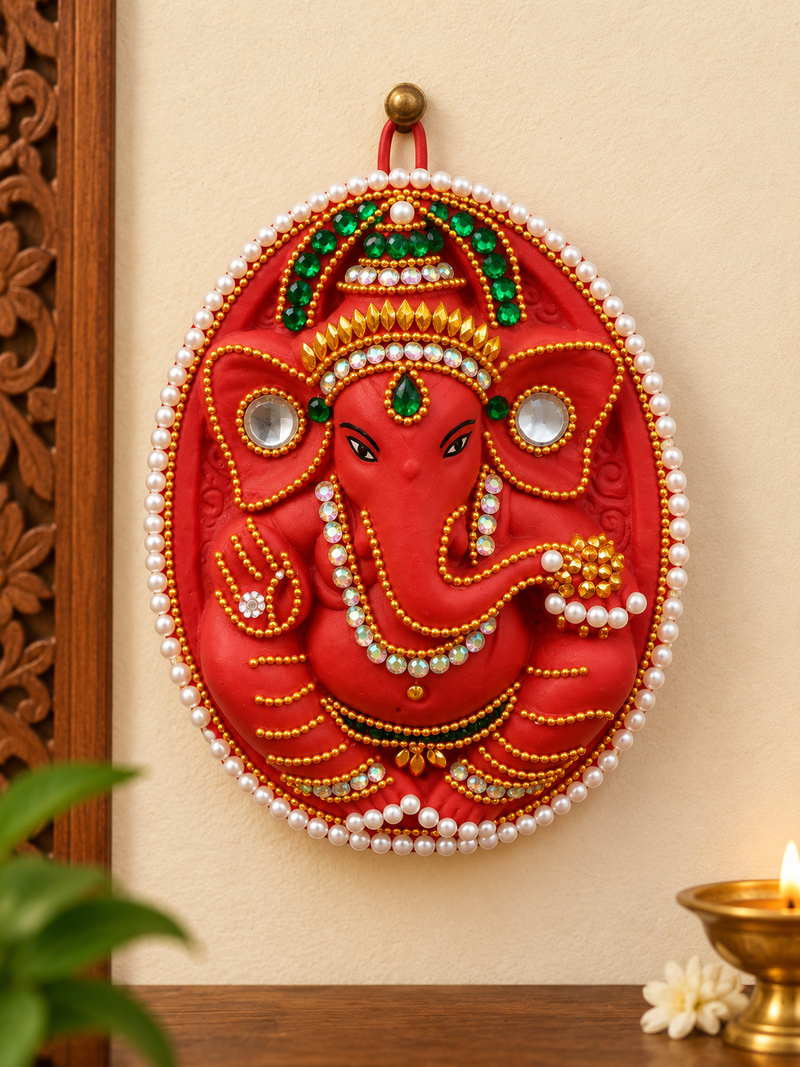 Royal Traditional Terracotta Stone Work Lord Ganesha Wall Hanging – Handcrafted Pooja & Home Décor[5inch=H*L=5*4]