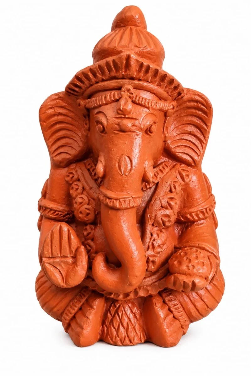 Royal Terracotta Lord Ganesha Idol – Traditional Handmade Clay Ganesh Statue for Pooja & Home Décor - 5 inch