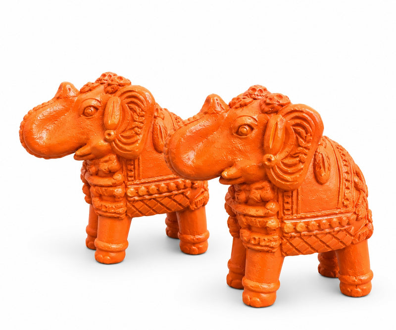 Royal Luxury Terracotta Elephant Pair Showpiece | Traditional Handmade Indian Elephant Statue | Premium Home Décor - 4 inches