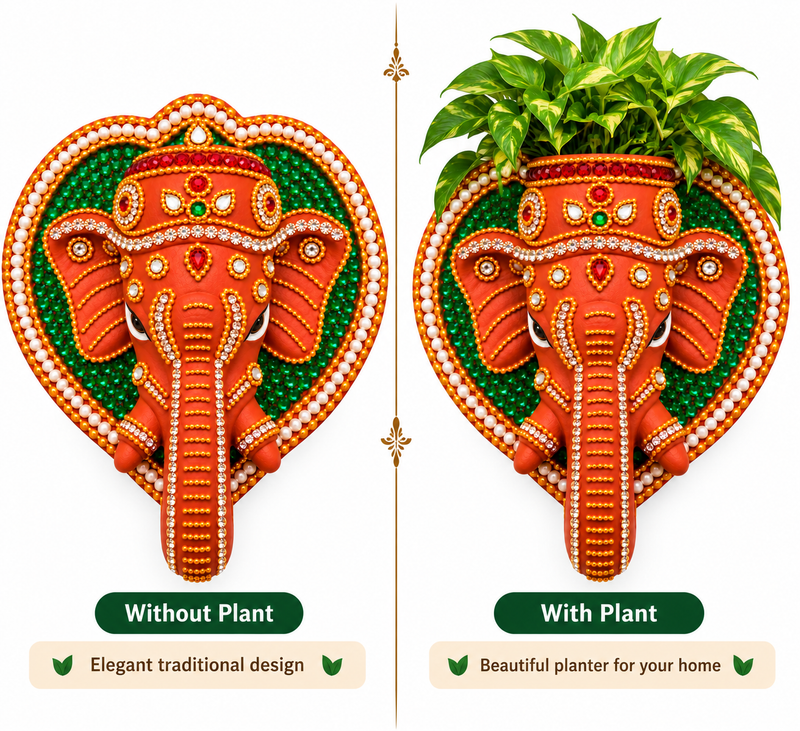 Royal Terracotta Elephant Hanging Planter – Traditional Handmade Stone Work Wall Decor[6INCH=H*L=6*6]