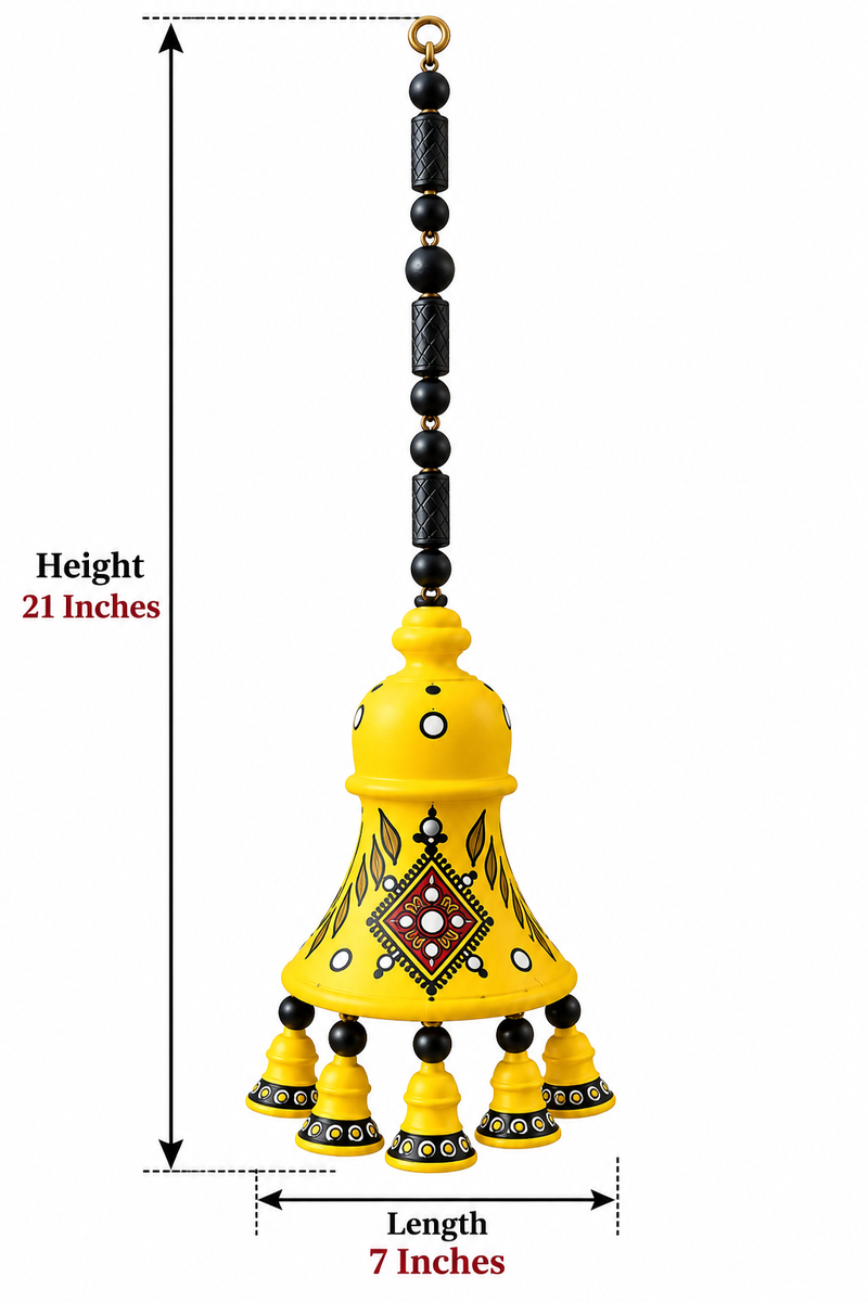 Royal Handmade Terracotta Yellow Hanging Dome Bell |7 Bells| | Traditional Indian Decorative Hanging Bell | Ethnic Home Décor[21inch=H*L=21*7]