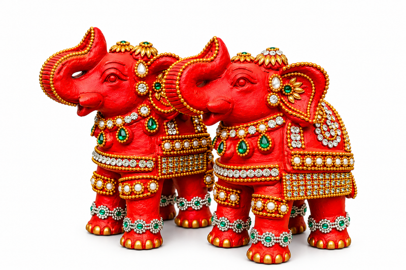 Royal Red Elephant Showpiece Pair | Handcrafted Traditional Elephant Statue | Premium Home Décor - 6 inches