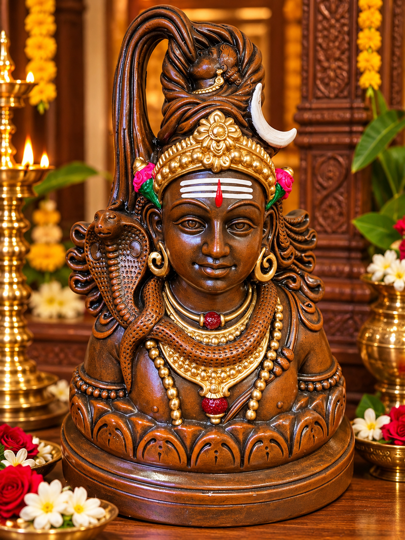 Terracotta Lord Shiva Golu Doll – Traditional Mahadev Idol 12 inch - Brown with gold