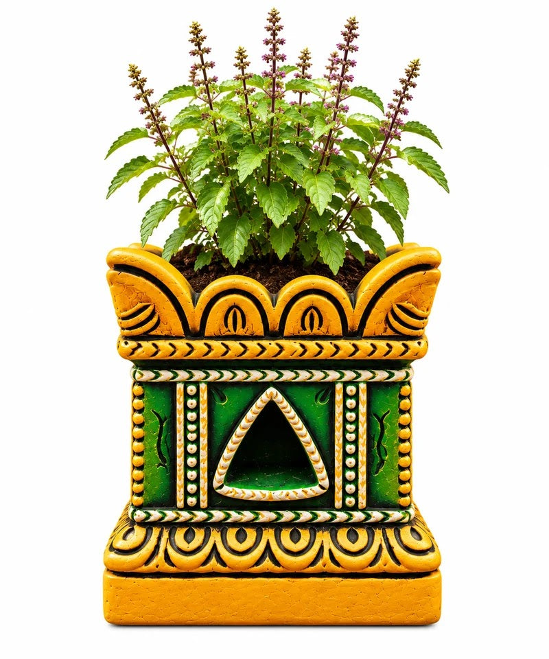 Multicolor Royal Traditional Terracotta Thulasi Maadam | Traditional Handmade Tulsi Brindavan | Divine Pooja Home Décor - 8 inches