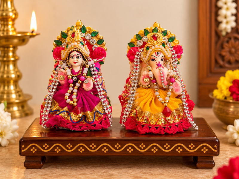 Royal Vinayagar & Lakshmi Pair Kolu Statues | Traditional Handmade Pooja Décor | Festive Home Decoration[4INCH=H*L=4*2]
