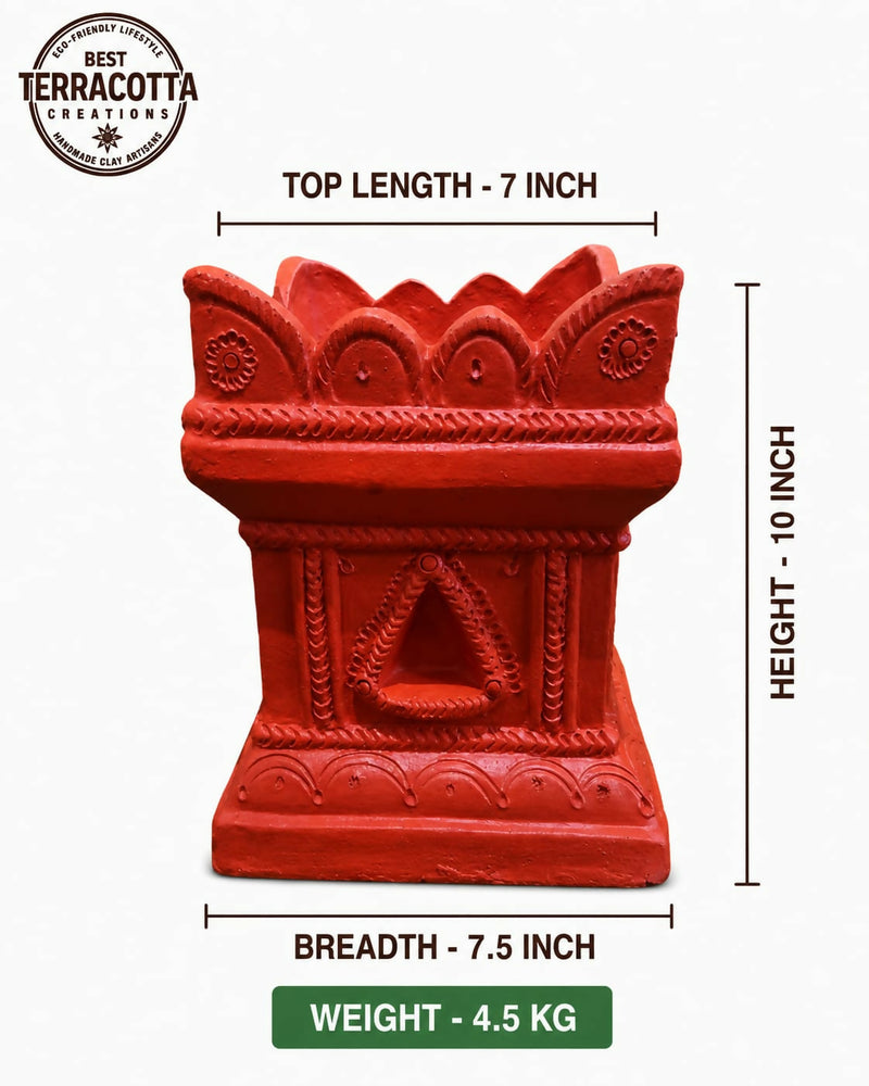 Terracotta Gardening Brindavan Tulasi Pot 10 inch with Drainage Hole at Bottom – 10 Inch (Terracotta Color) | Handmade Tulsi Planter for Home & Garden