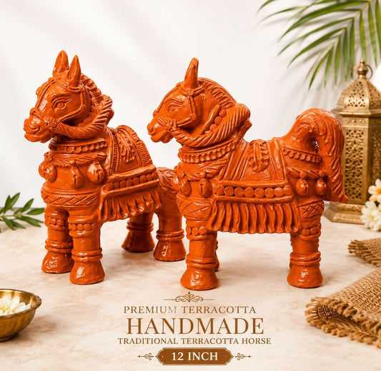 Premium Terracotta Handmade Horse Pair – 12 Inch | Traditional Clay Horse Set for Home Décor, Pooja & Vastu Decoration