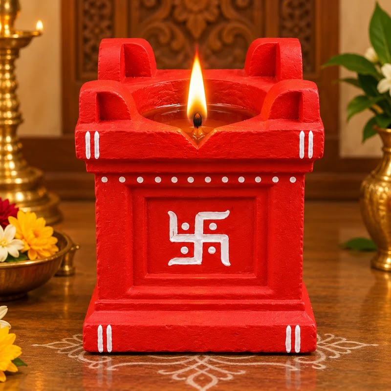 Traditional Terracotta Tulsi Diya – Auspicious Decorative Oil Lamp ( Kollam Design - 2 inches