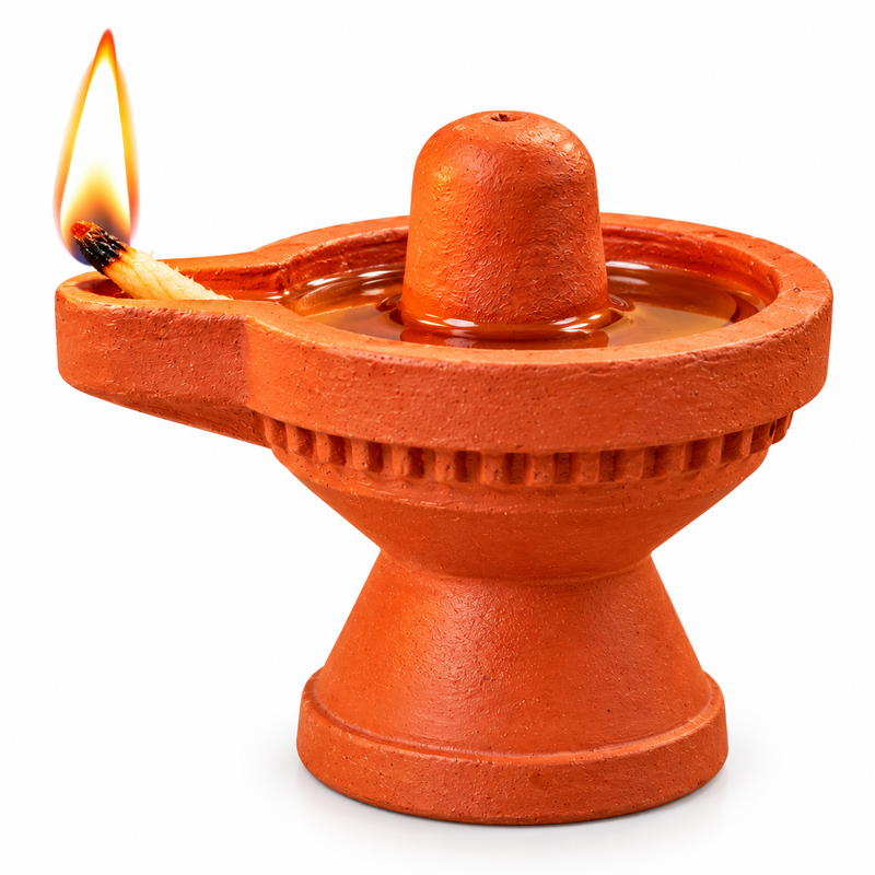 Royal Divine Terracotta Lingam Lamp | Traditional Shiva Lingam Oil Diya | Handmade Pooja Décor[2inch=H*L=2*2]