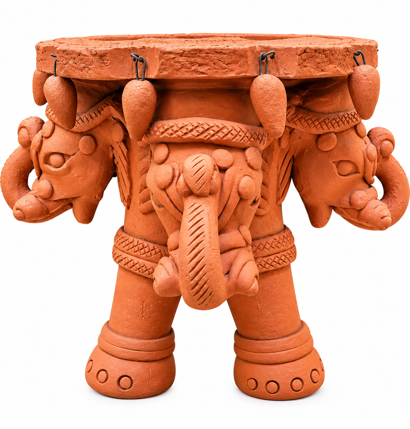 Royal Handmade Terracotta Elephant Stand | Traditional Elephant Pot Stand | 10 KG Capacity[7INCH=H*L=7*10] - MULTICOLOR[7INCH=H*L=7*10]