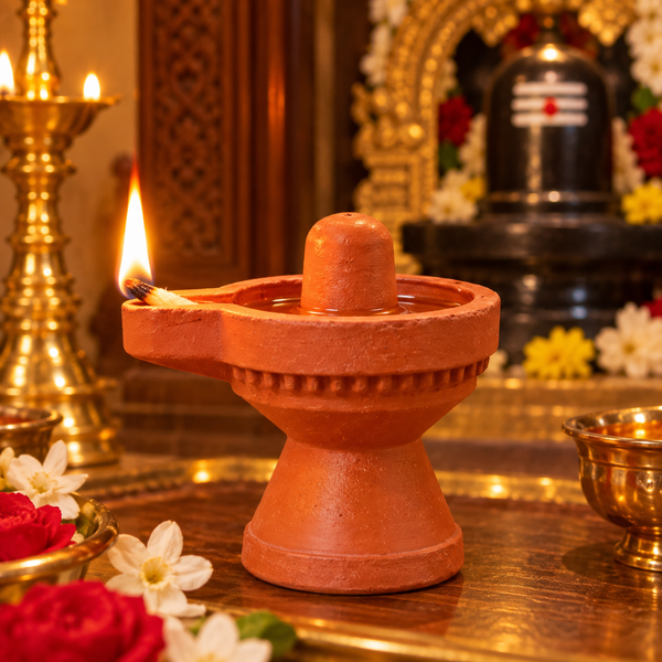 Royal Divine Red Terracotta Lingam Lamp | Traditional Shiva Lingam Oil Diya | Handmade Pooja Décor [2inch=H*L=2*2] - Terracotta[2inch=H*L=2*2]