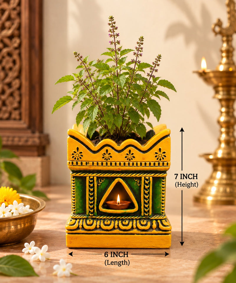 Multicolor Royal Traditional Terracotta Thulasi Maadam | Traditional Handmade Tulsi Brindavan | Divine Pooja Home Décor - 7 inches