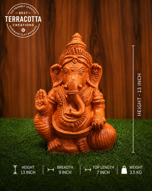 Everyday Pooja Essentials Ganesha – 10 Inch (Terracotta Color) | Handmade Clay Ganesha Idol for Home, Office & Temple Decor