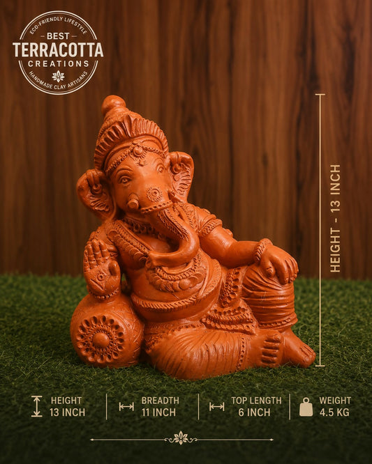 Everyday Pooja Essentials Reclining Ganesha – 5 Inch (Terracotta Color) | Handmade Clay Lord Ganesha Idol for Home Décor & Worship